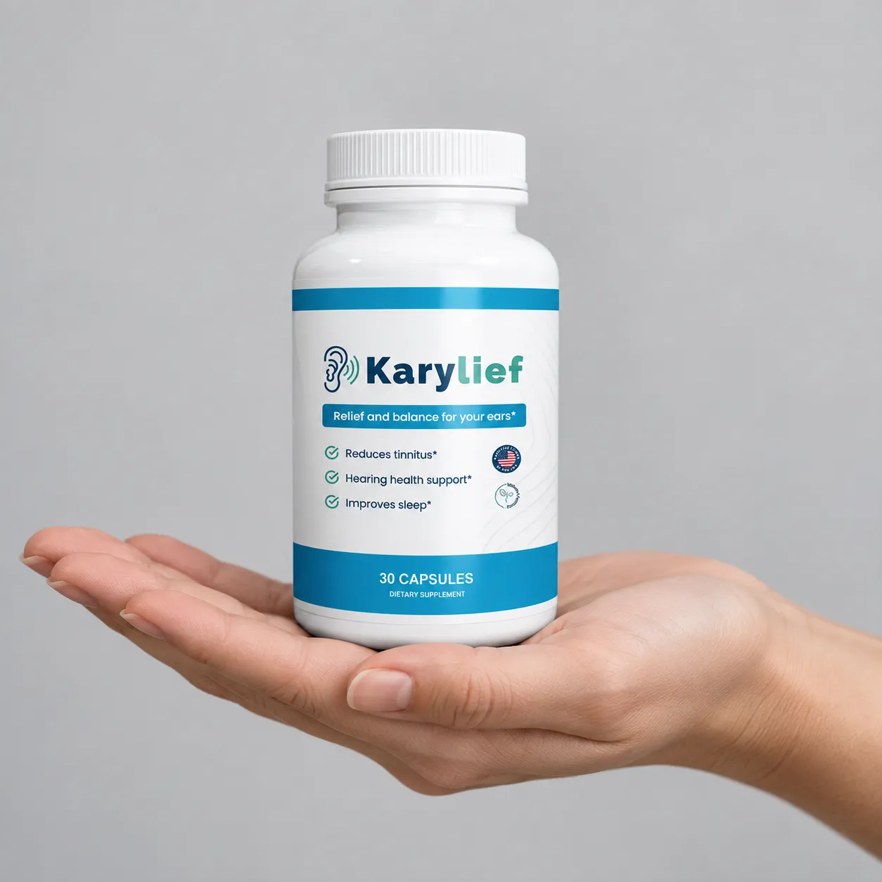 Karylief — the package held in a hand