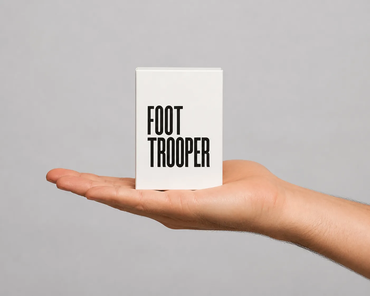 Foot Trooper — the package held in a hand