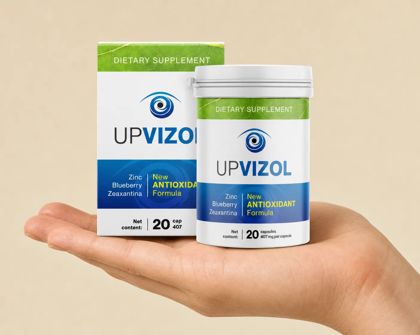 UpVizol — the package held in a hand
